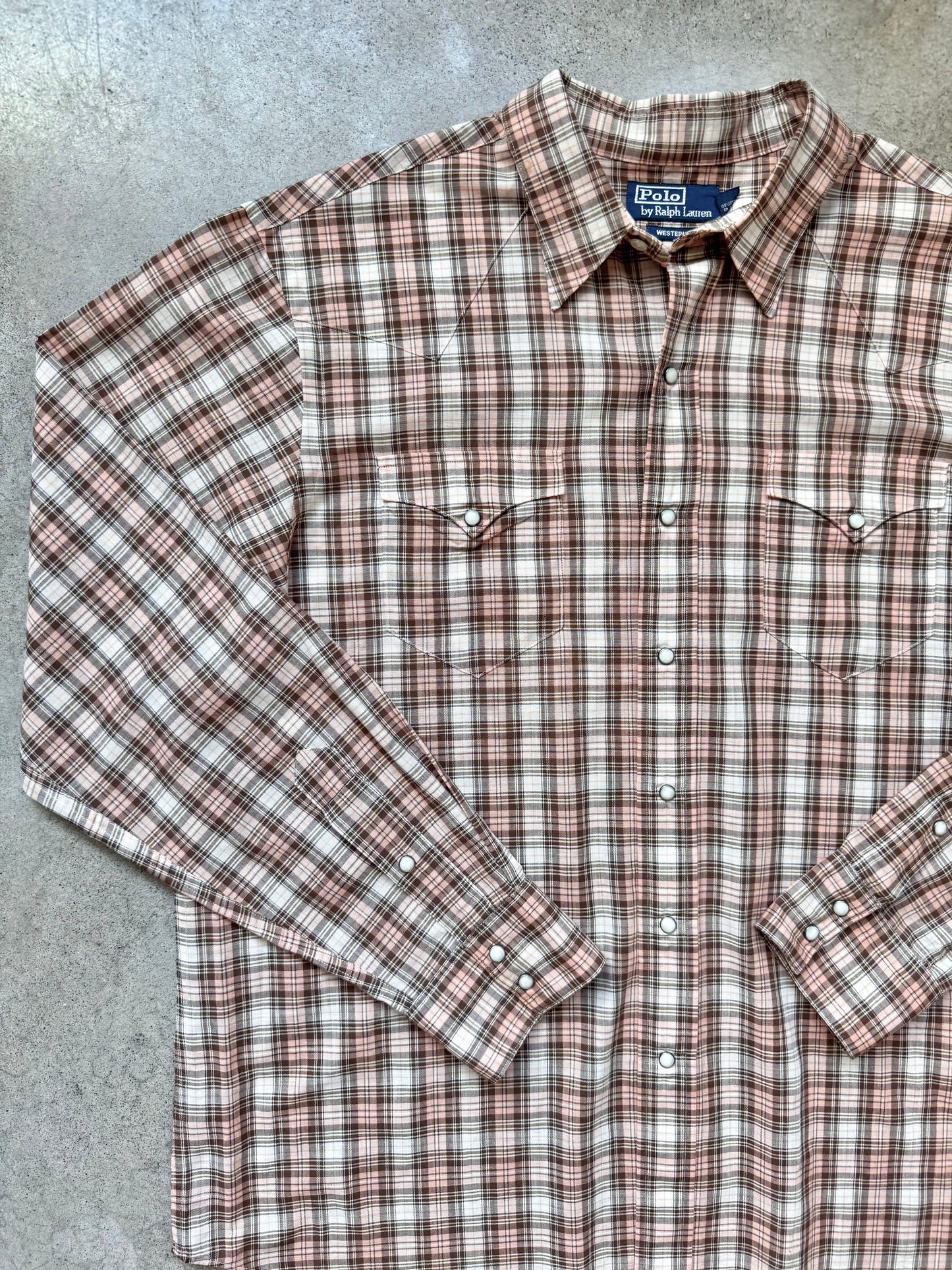 Vintage Polo Ralph Lauren Western Brown Plaid Pearl Snap Shirt | XL