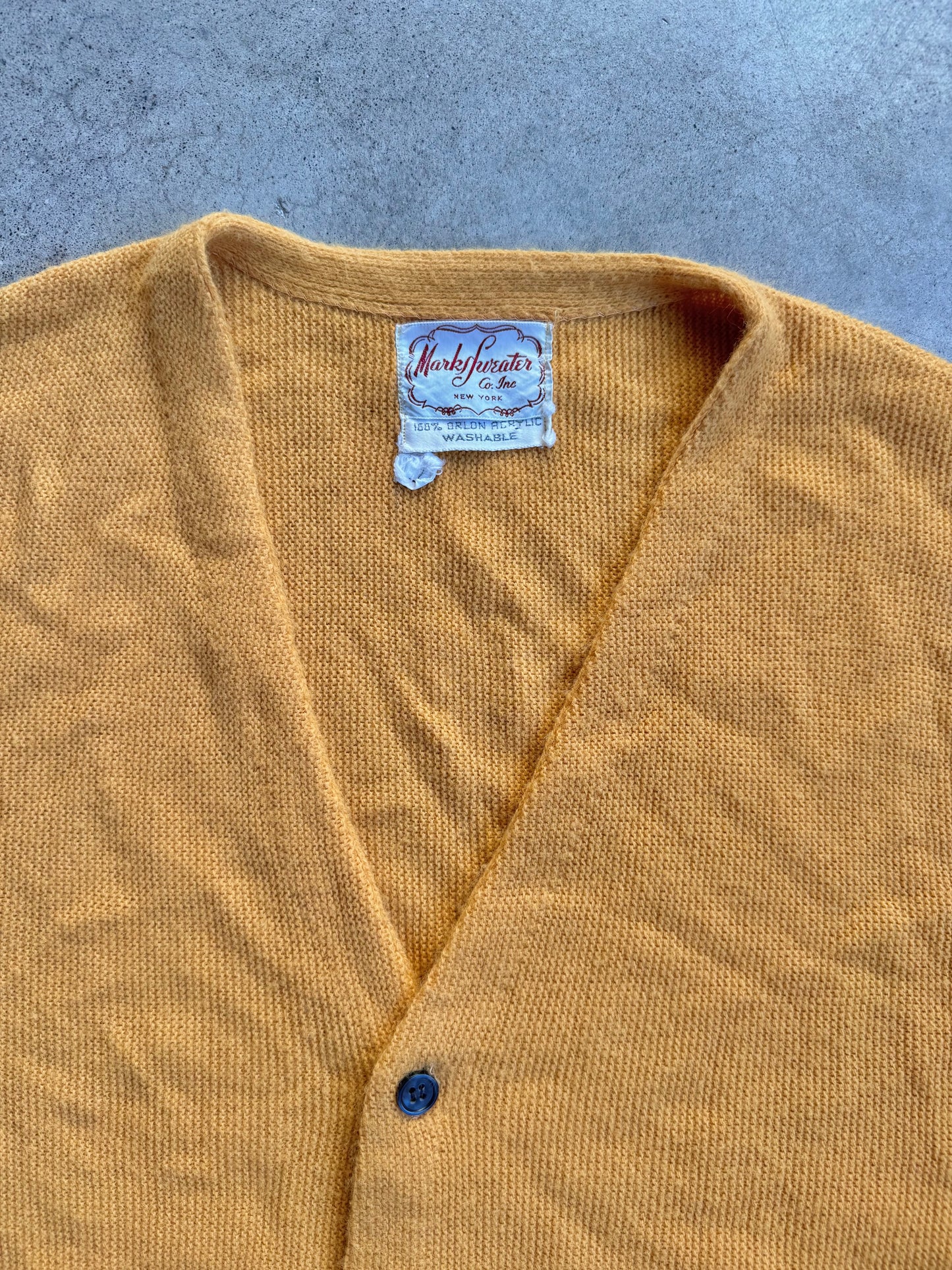Vintage 1960’s Marks Sweater Co. Mustard Yellow Knit Cardigan | Large