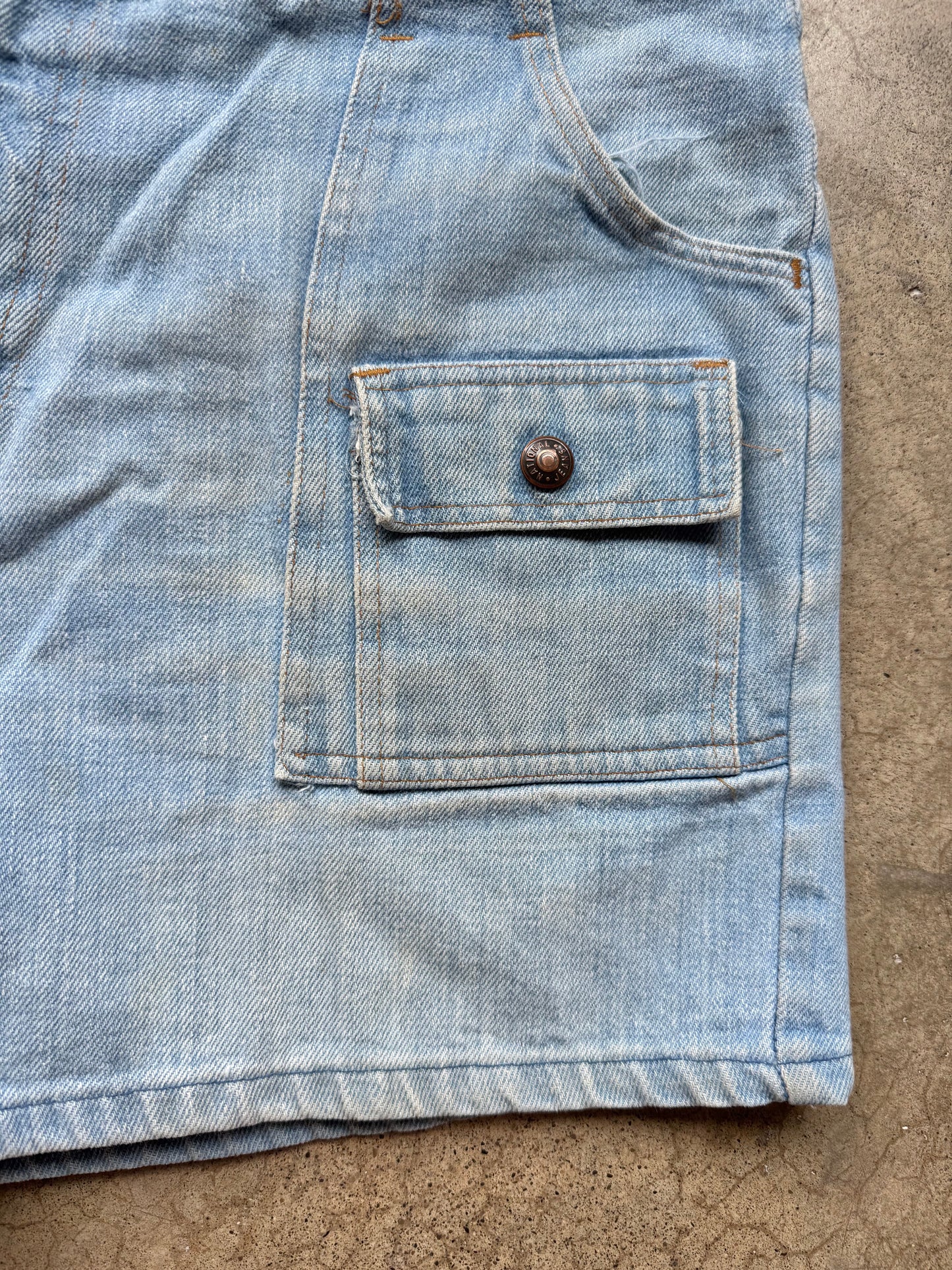 Vintage 1970s National Jeans Denim Utility Bush Shorts | Waist 36”