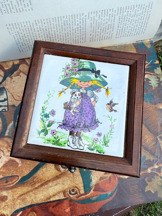 Vintage 1970s Holly Hobbie "Bonnie" Tile Top Wooden Jewelry Box