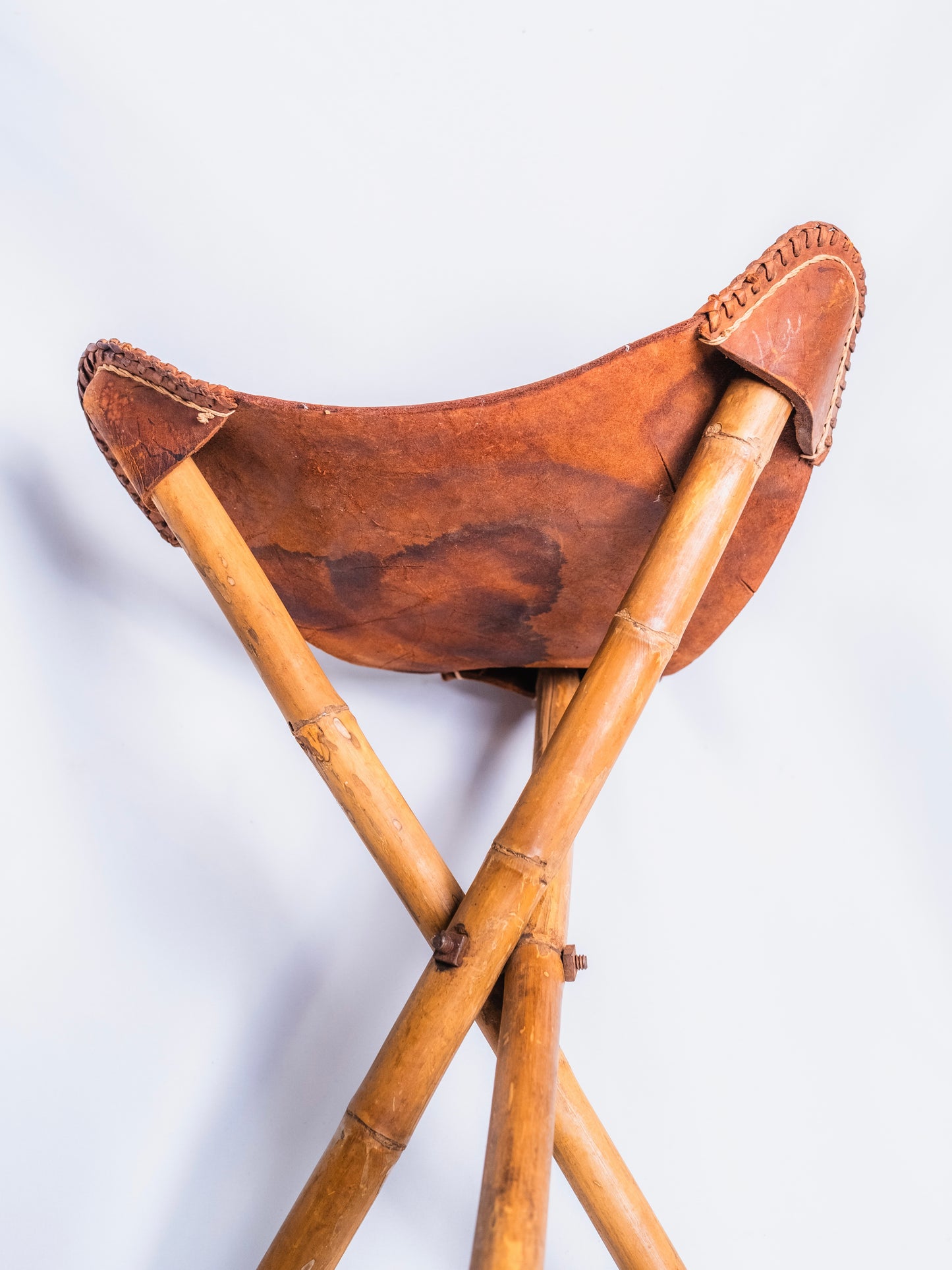 Vintage 1970s Mexican Tooled Leather Folding Camp Stool