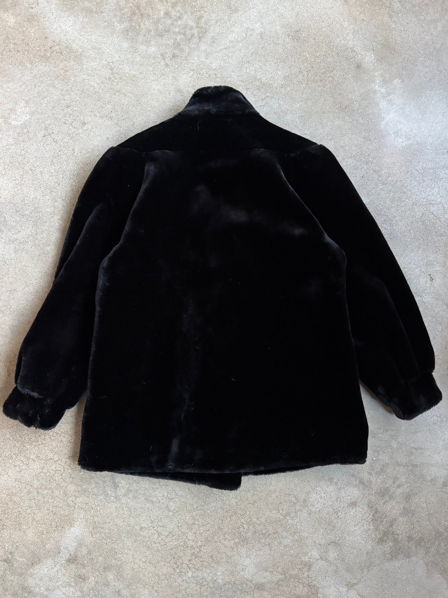 Vintage 1980s Donny Brook Black Faux Fur Short Coat | Small