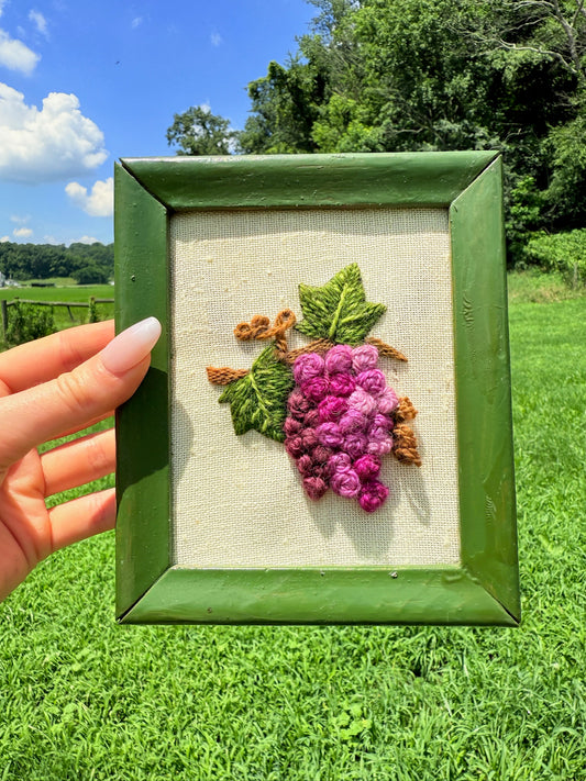 Vintage 1970s Kitchen Cross Stitch Mini Art: Grapes