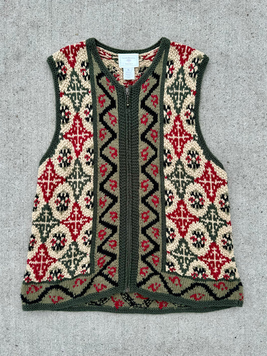 Vintage 1990s Susan Bristol Zip-Up Knit Vest | XL