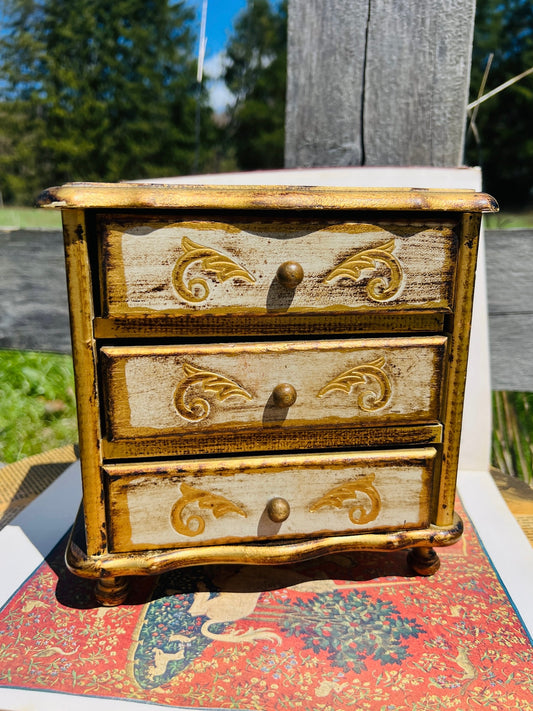 Vintage 1950s Florentine Gold Trim Jewelry Box
