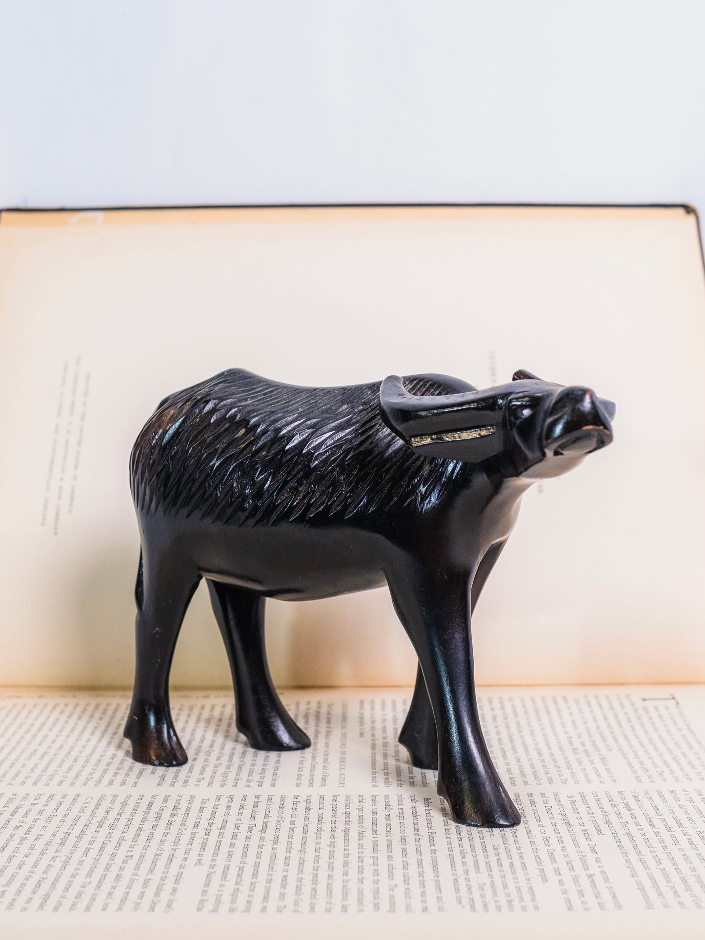 Vintage 1950s Wood-Carved Water Buffalo
