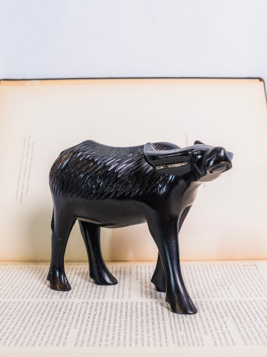 Vintage 1950s Wood-Carved Water Buffalo