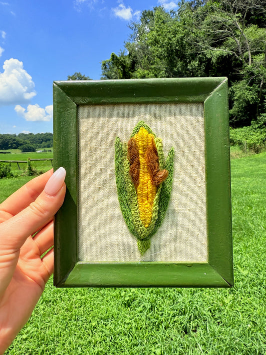 Vintage 1970s Kitchen Cross Stitch Mini Art: Corn