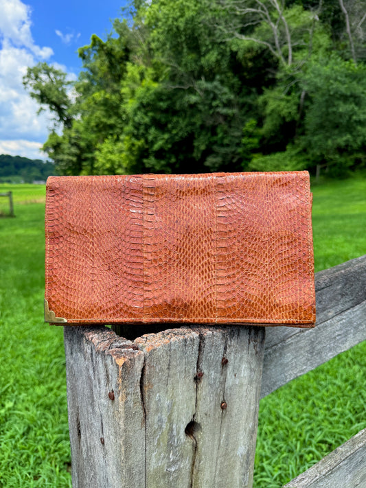 Vintage 1940s Brown Genuine Snakeskin Clutch