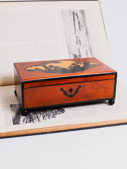 Vintage 1940s Wood Silhouette Whitman’s Chocolate Box w/ Key