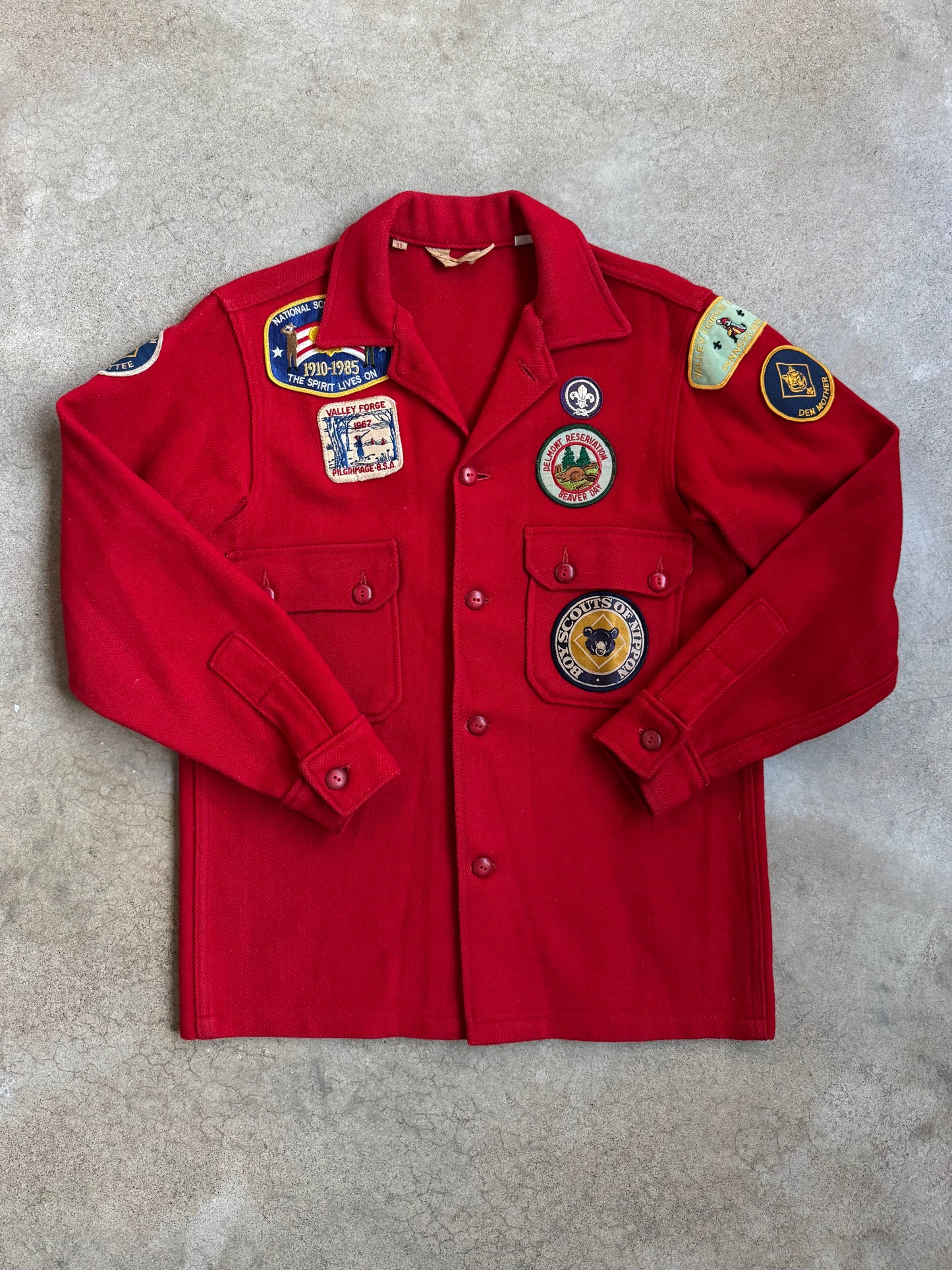 Vintage 1950s Boy Scouts BSA Patched Red Wool Shirt Jacket | 38