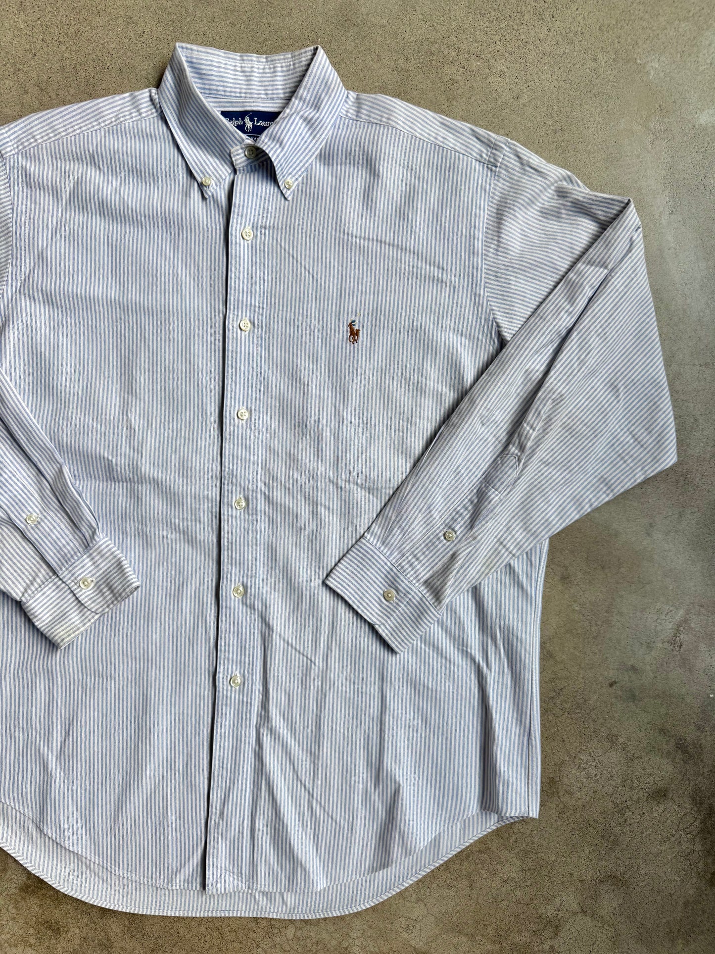Vintage Ralph Lauren Yarmouth Blue & White Striped Oxford Shirt | Large