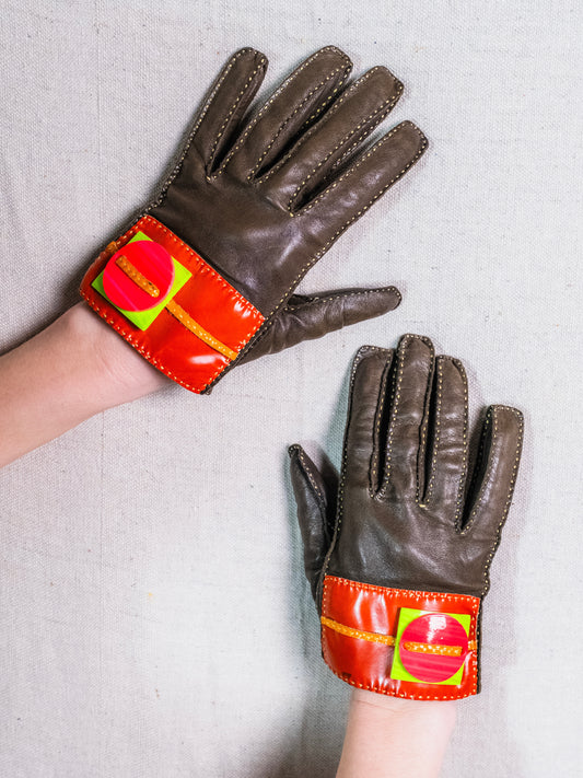 Vintage 1950s Superb Leather Mod Button Accent Gloves | 7.5