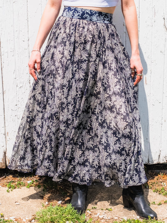Vintage 1980s Linda Allard for Ellen Tracy Paisley Silk Maxi Skirt | Waist 29”