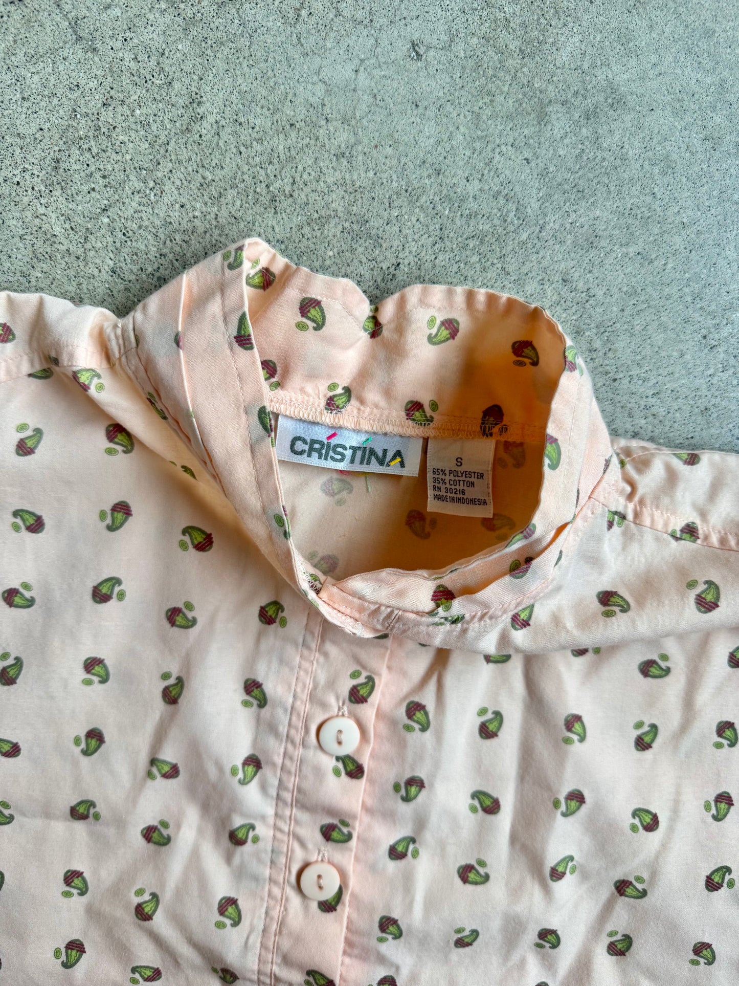 Vintage 1980s Cristina Peach Paisley Print Cropped Blouse | Small