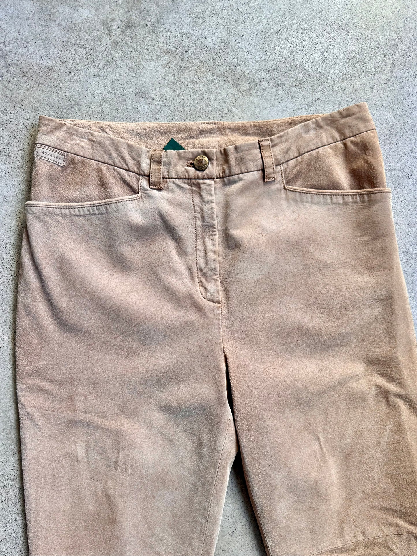 2000s Lauren Ralph Lauren Tan Suede Leather Flare Pants | Waist 30”