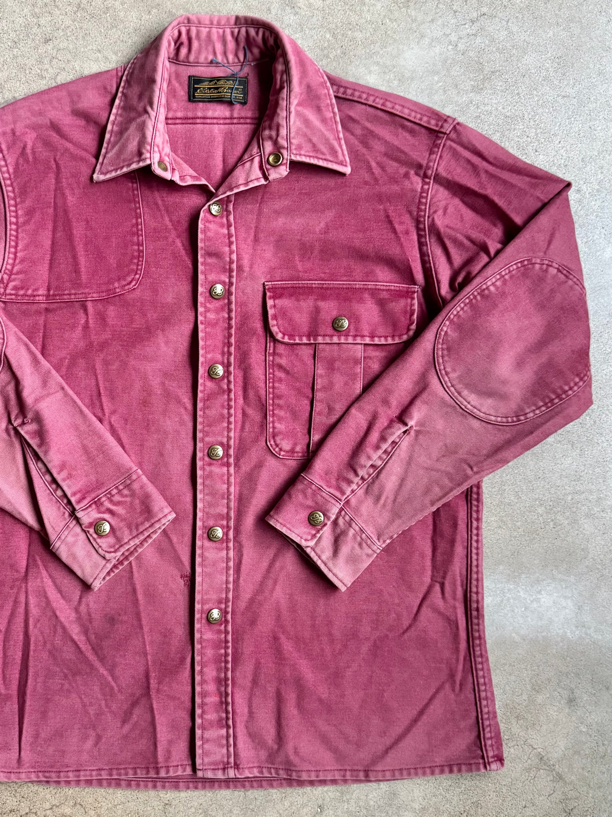Vintage 1980s Eddie Bauer Faded Burgundy Cotton Work Shirt | M/L