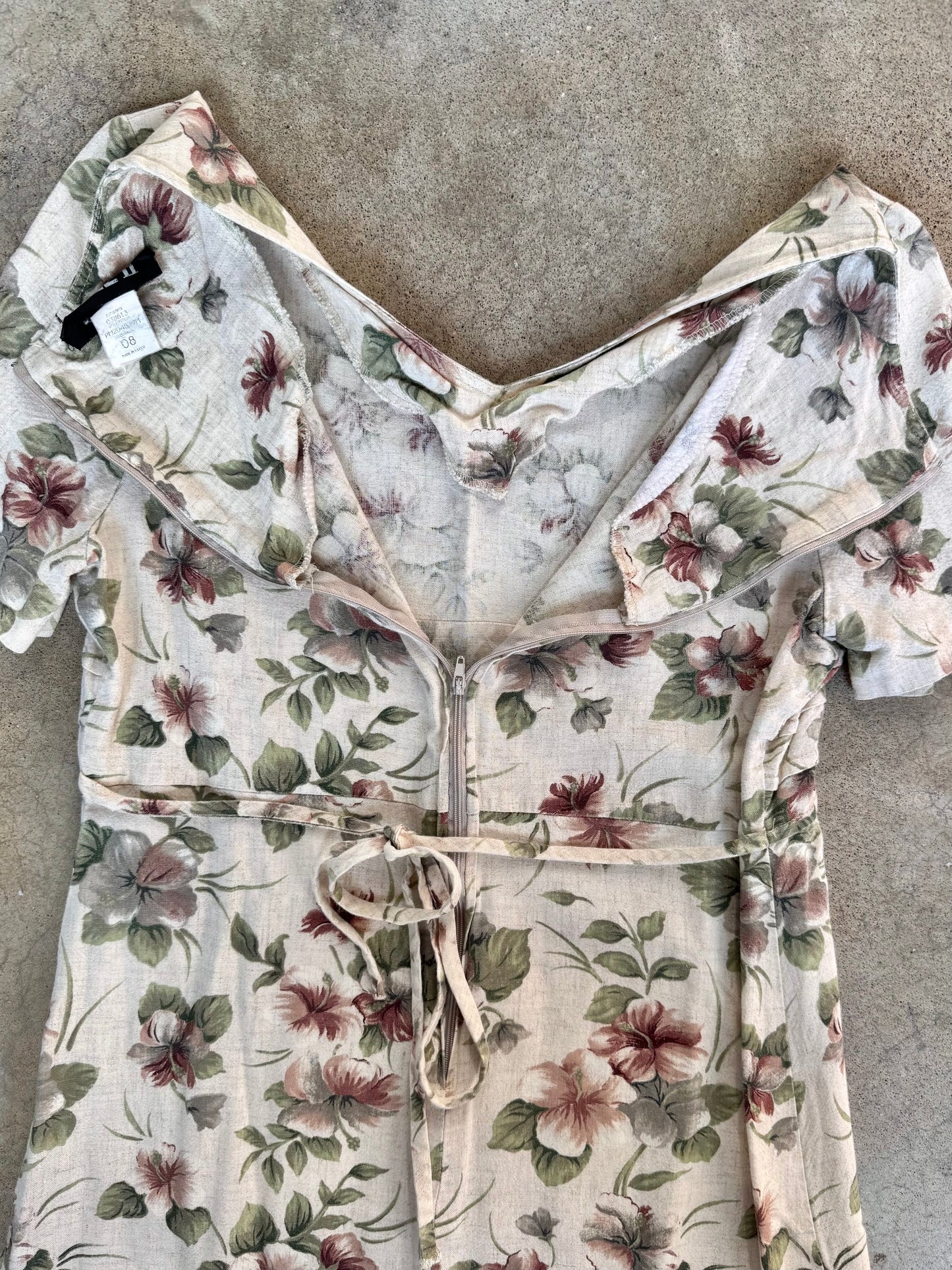Vintage 1980s Jazz II Muted Floral Short Sleeve Maxi Dress | Medium
