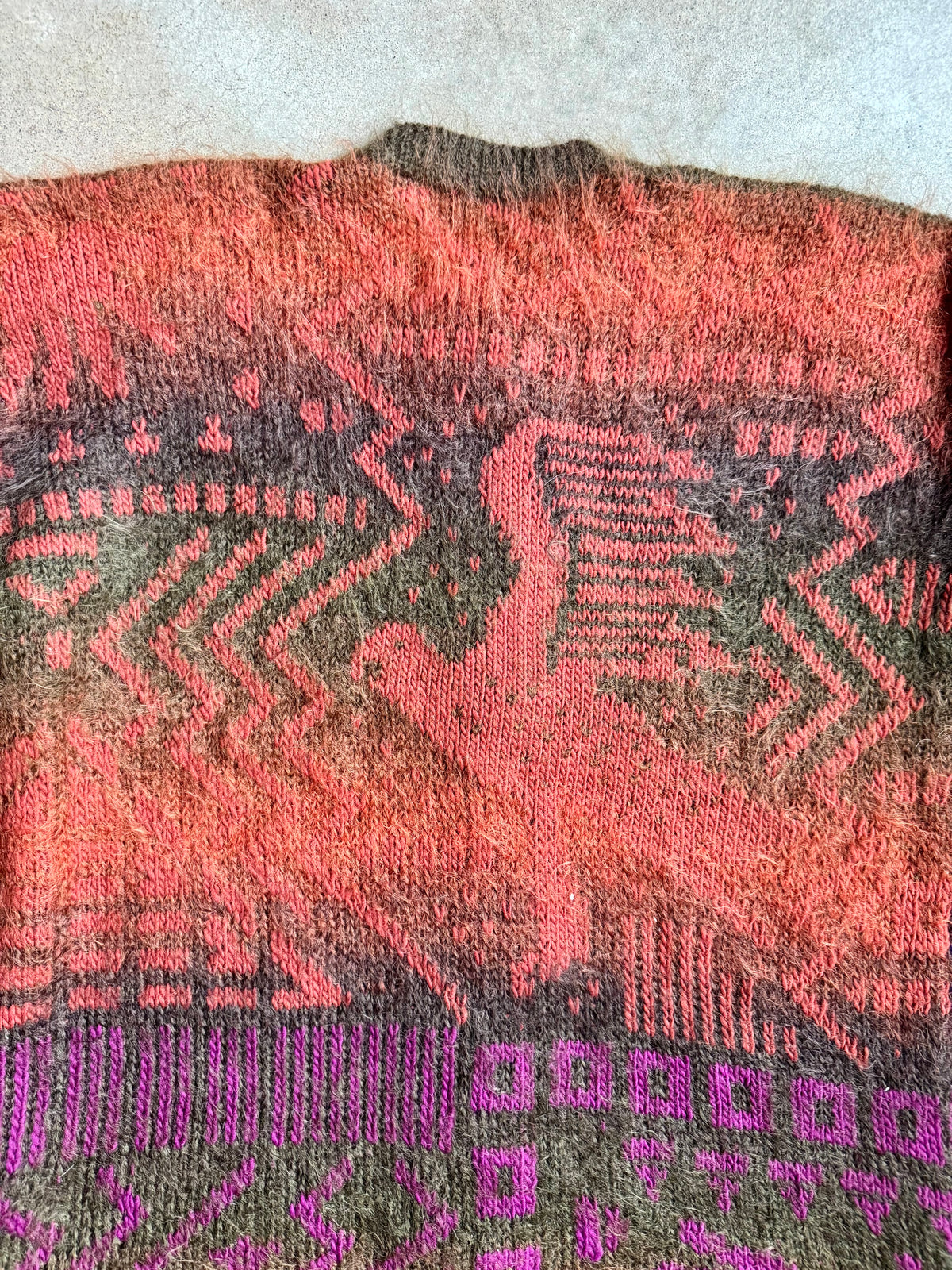 Vintage Constance Davis Geometric Multi-Pattern Mohair Cardigan | Large