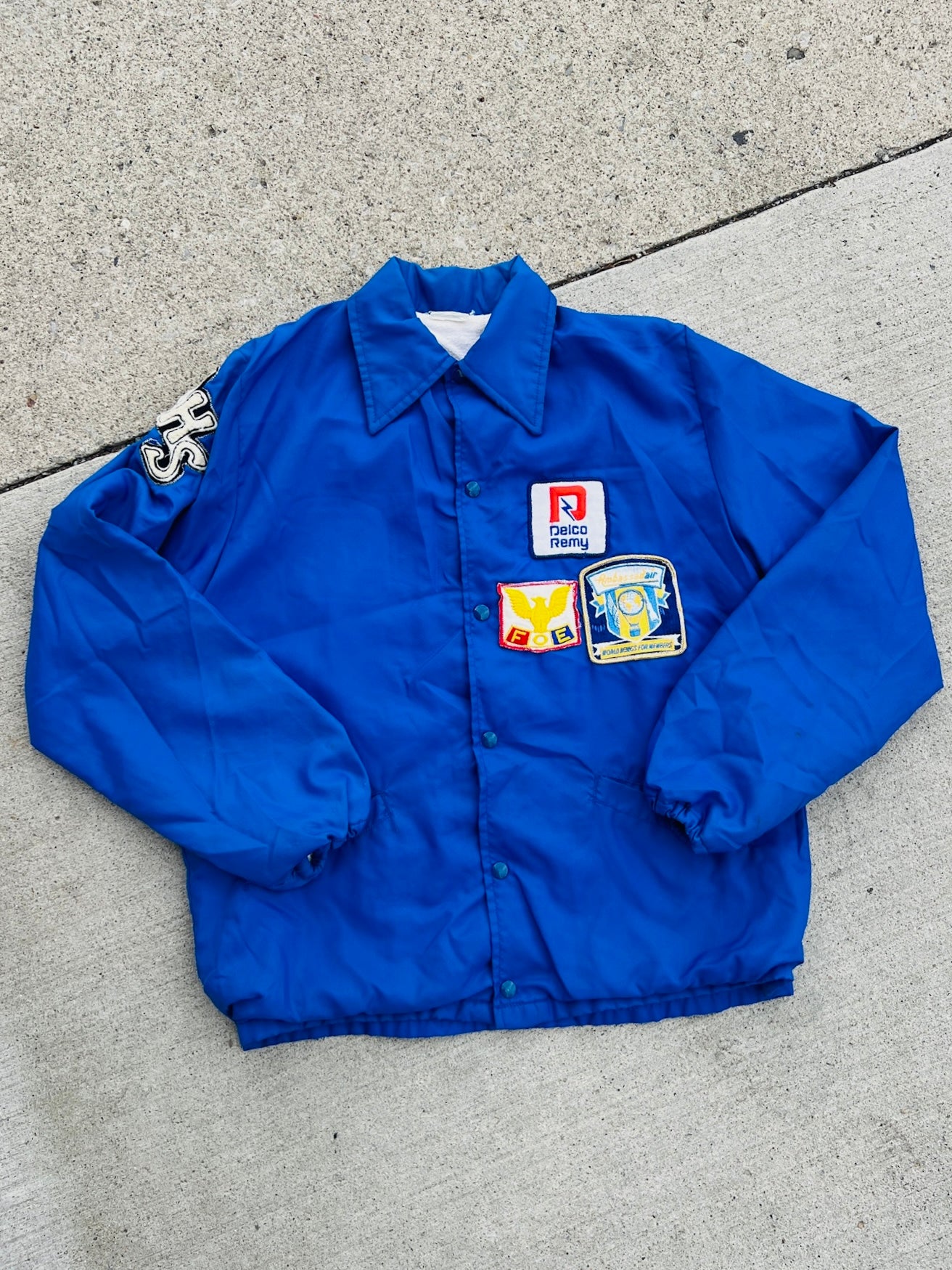 Vintage 1980s Delco Remy Patched Blue Nylon Jacket | Large