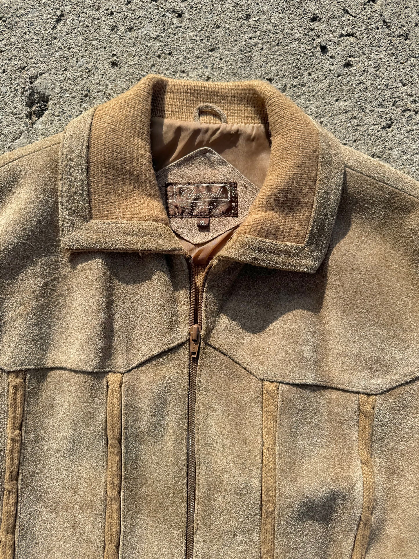 Vintage 1960s Chartwell Suede Front Zip-Up Sweater Jacket | XL