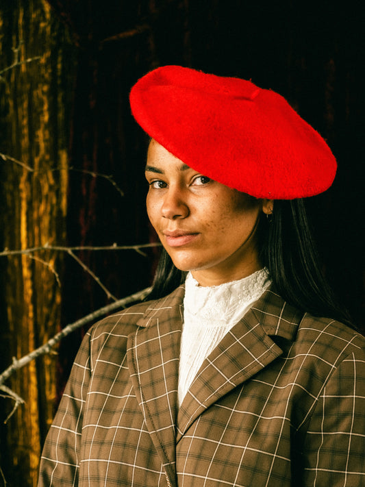 Vintage “Meet Me in Paris” Courvoisier Red Wool Beret