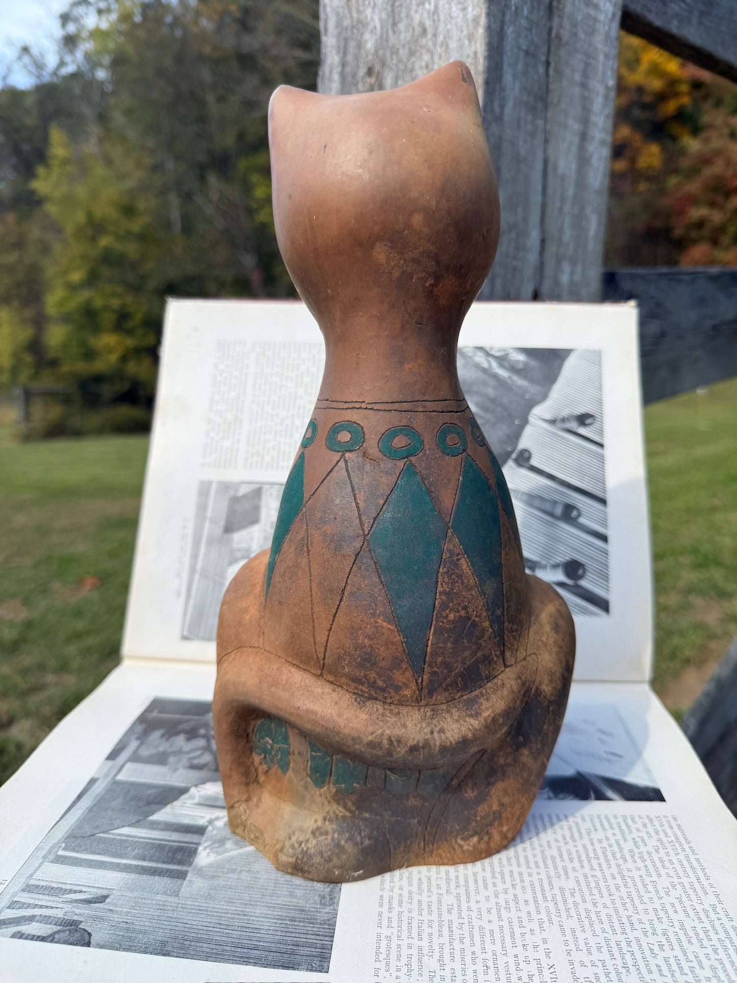 Vintage 1950s Handmade Pottery Oaxaca Mexican Cat Statue