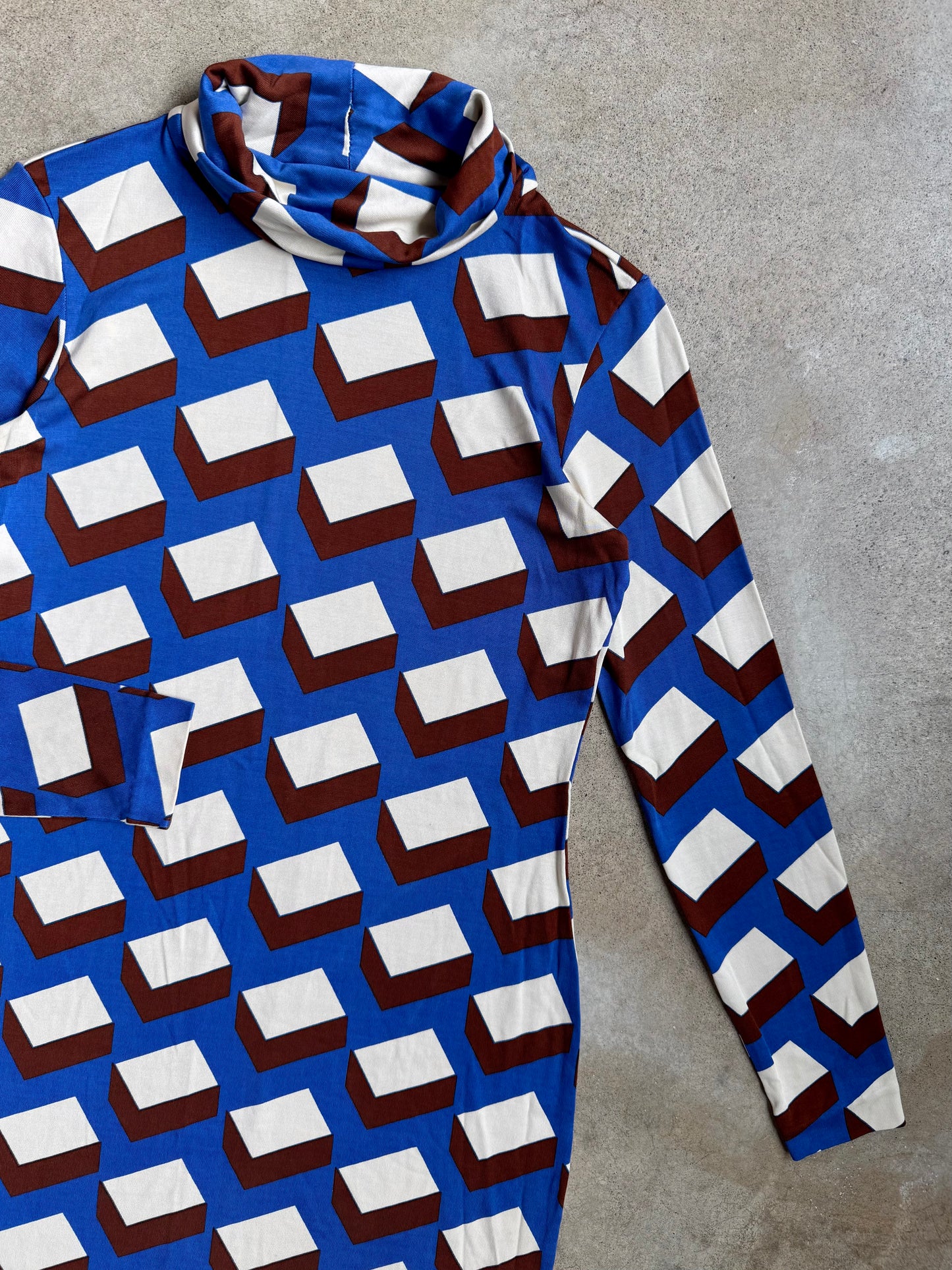Vintage 1990s Diane Von Furstenberg 100% Silk Geometric Turtleneck Mini Dress | Small