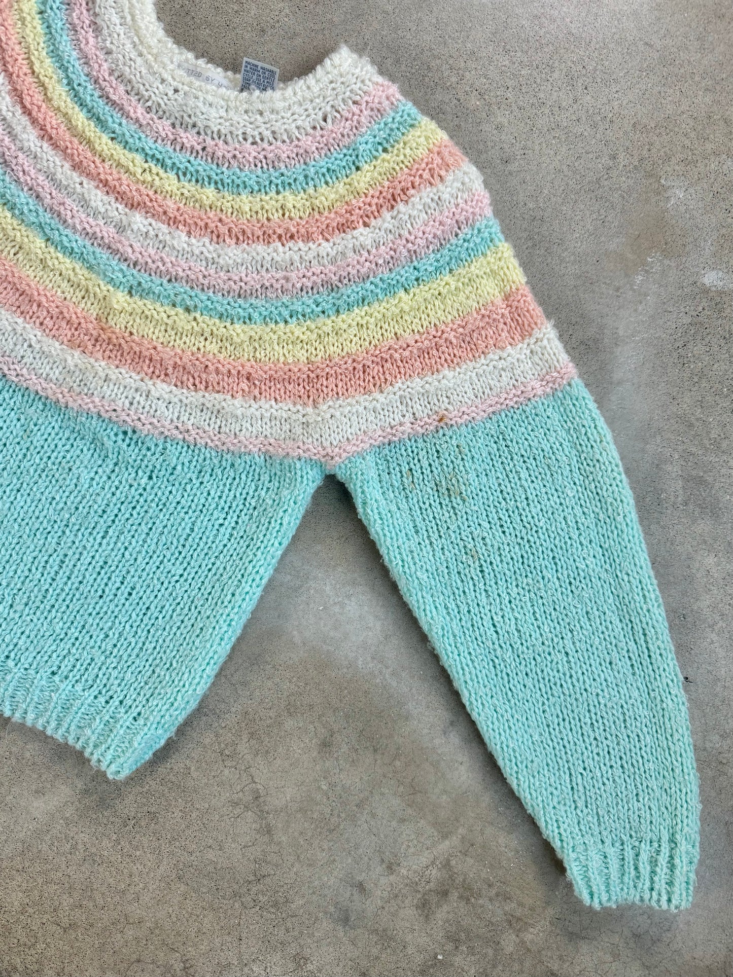 Vintage 1980s Helium Hand-Knit Pastel Stripe Sweater | Small