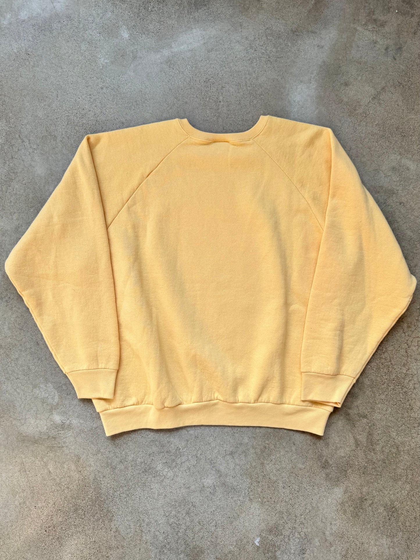 Vintage 1990s Yellow “Beary Good” Teddy Bear Angel Graphic Raglan Sweatshirt | XL