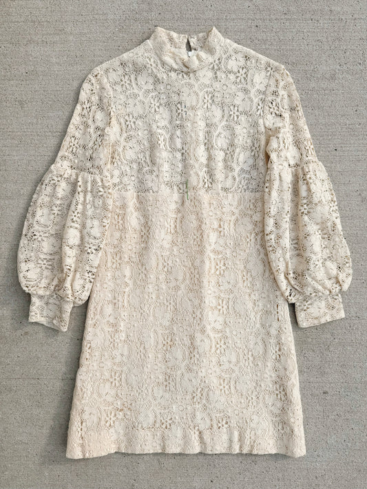 Vintage 1960s Lenny K Mod Cream Lace Babydoll Dress | XS/S