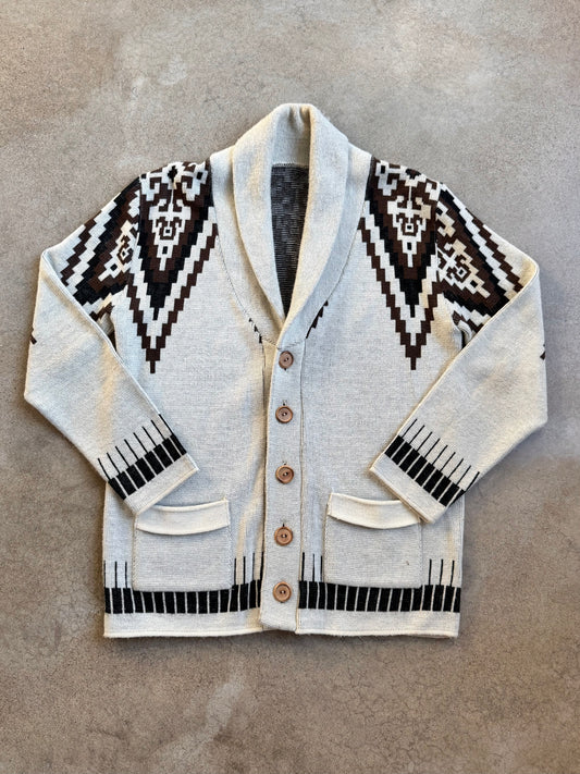 Vintage 1960s Neutral Southwestern Knit Cardigan Sweater | M/L