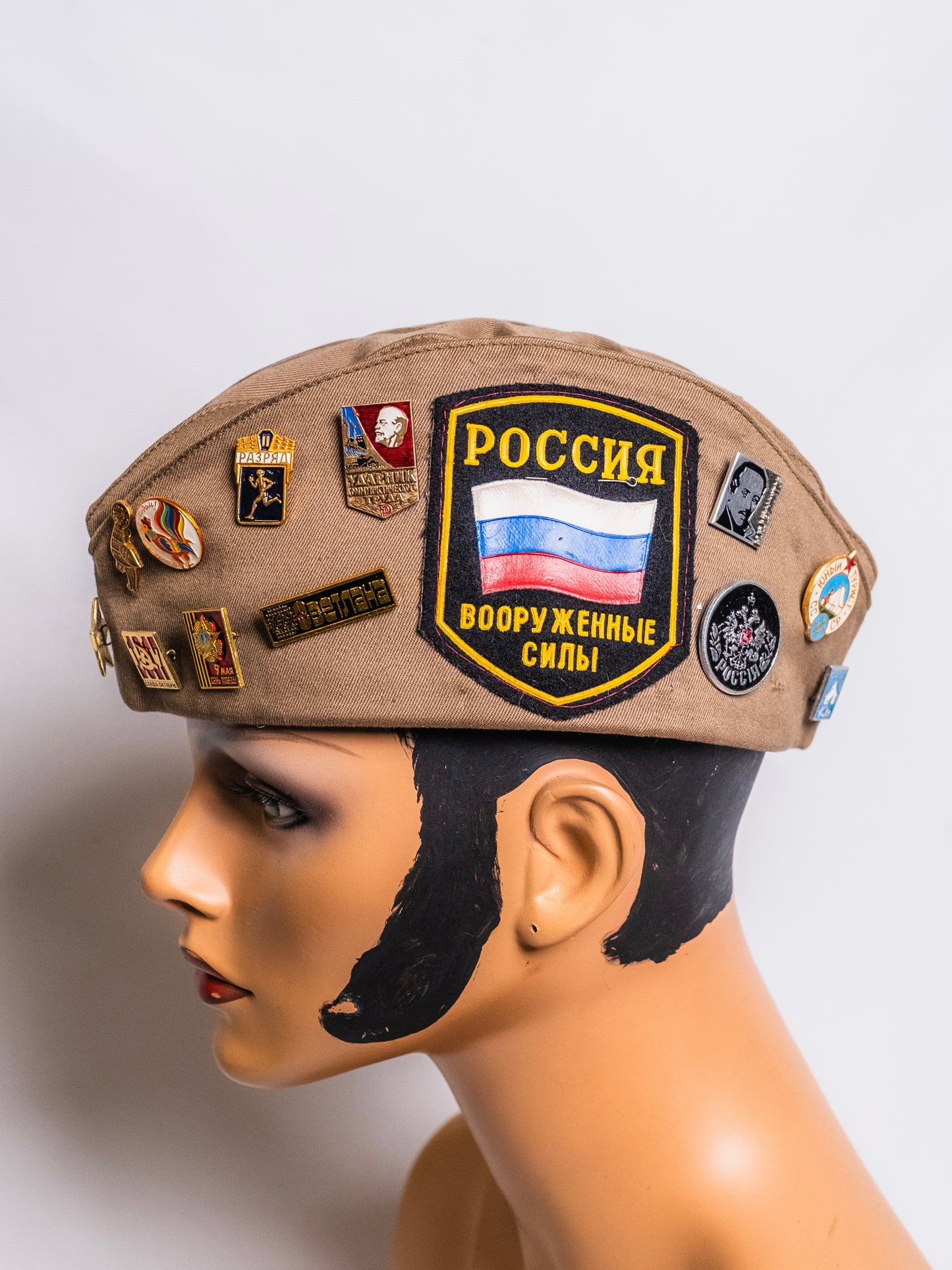 Vintage Russian Soviet USSR Military Hat w/ Pins