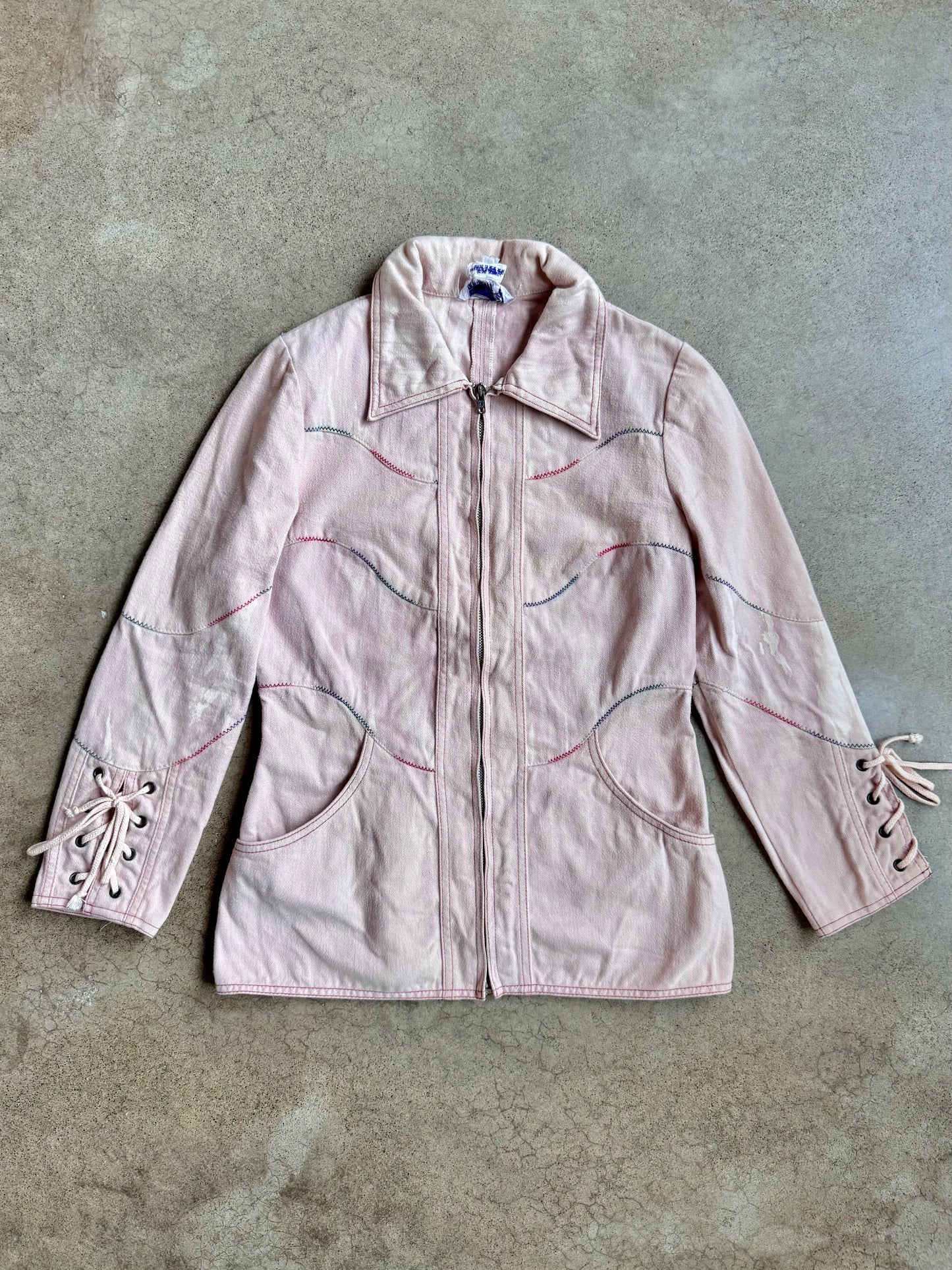 Vintage 1960s Roncelli Rainbow Stitch 100% Cotton Western-Style Zip-Up Jacket | XS/S