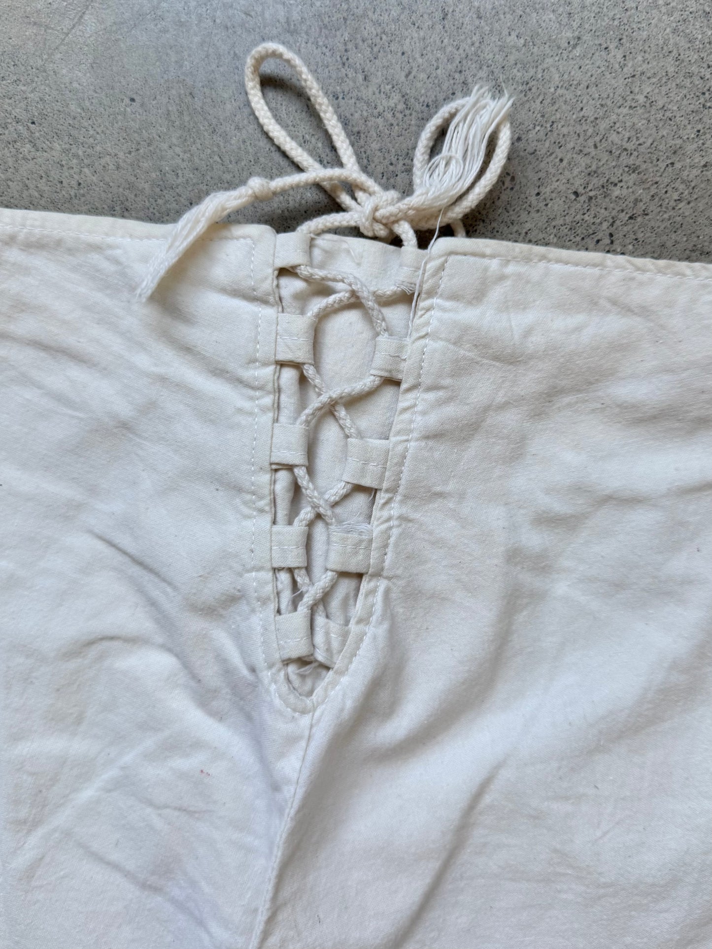 Vintage 1970s Philippe Salvet French Cotton Lace-Up Bell Bottom Pants | S/M