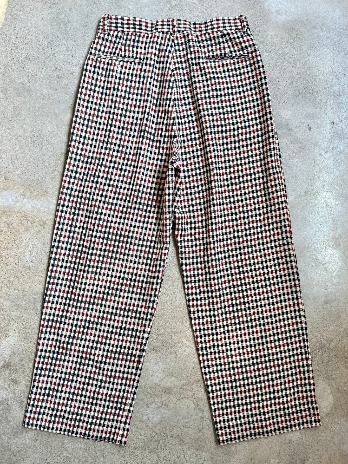 Vintage 1960s Smokey Joe's Black & Red Check Pleated Trousers | Waist 33”