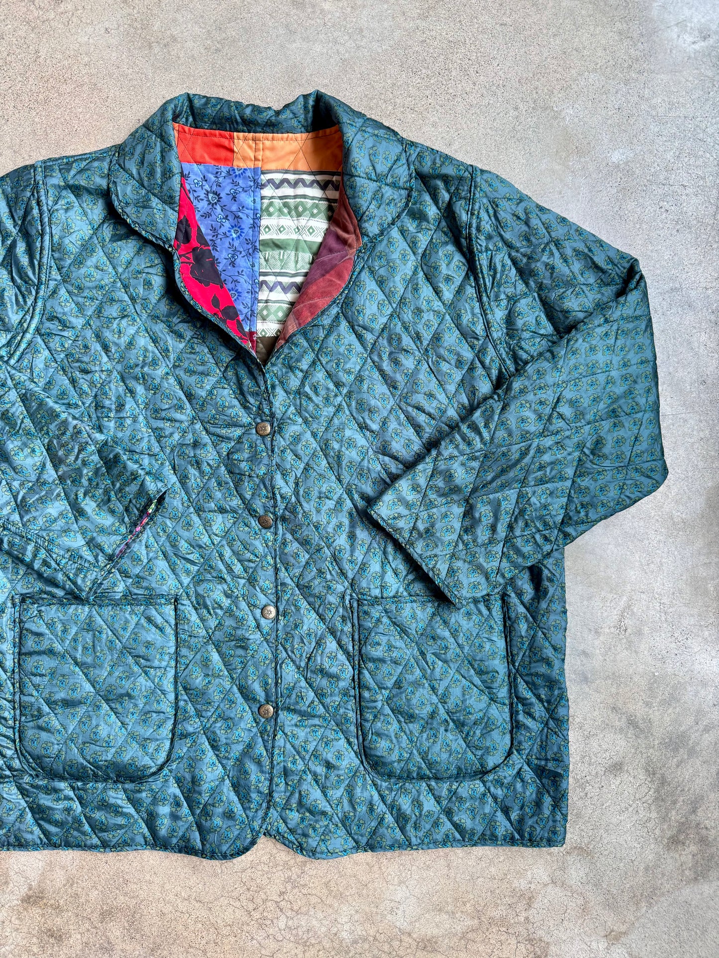Vintage 1990s 220 Hickory Reversible Quilted Patchwork Silk Jacket | XL
