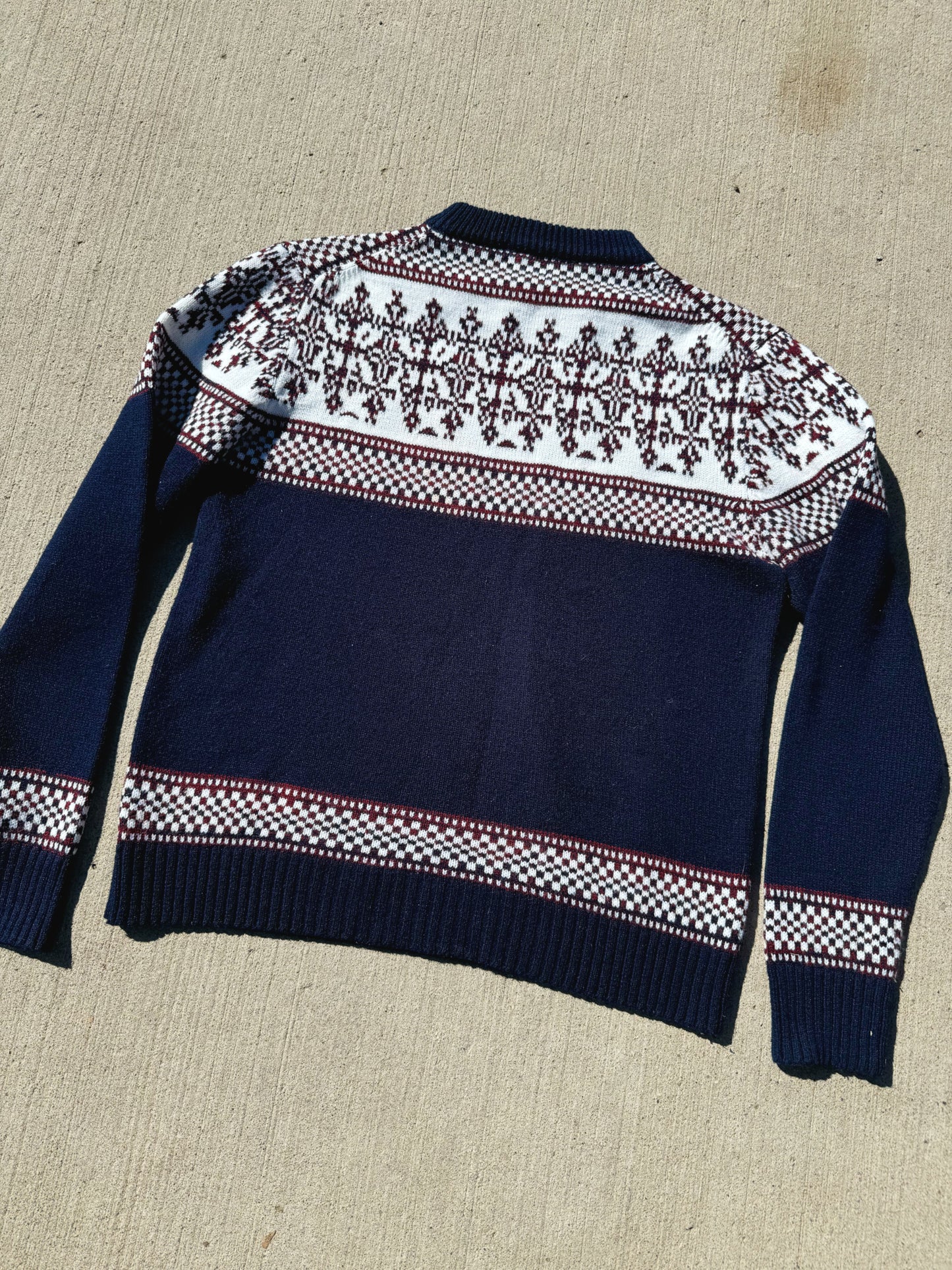 Vintage Cabot Navy Patterned Knit Sweater | L/XL