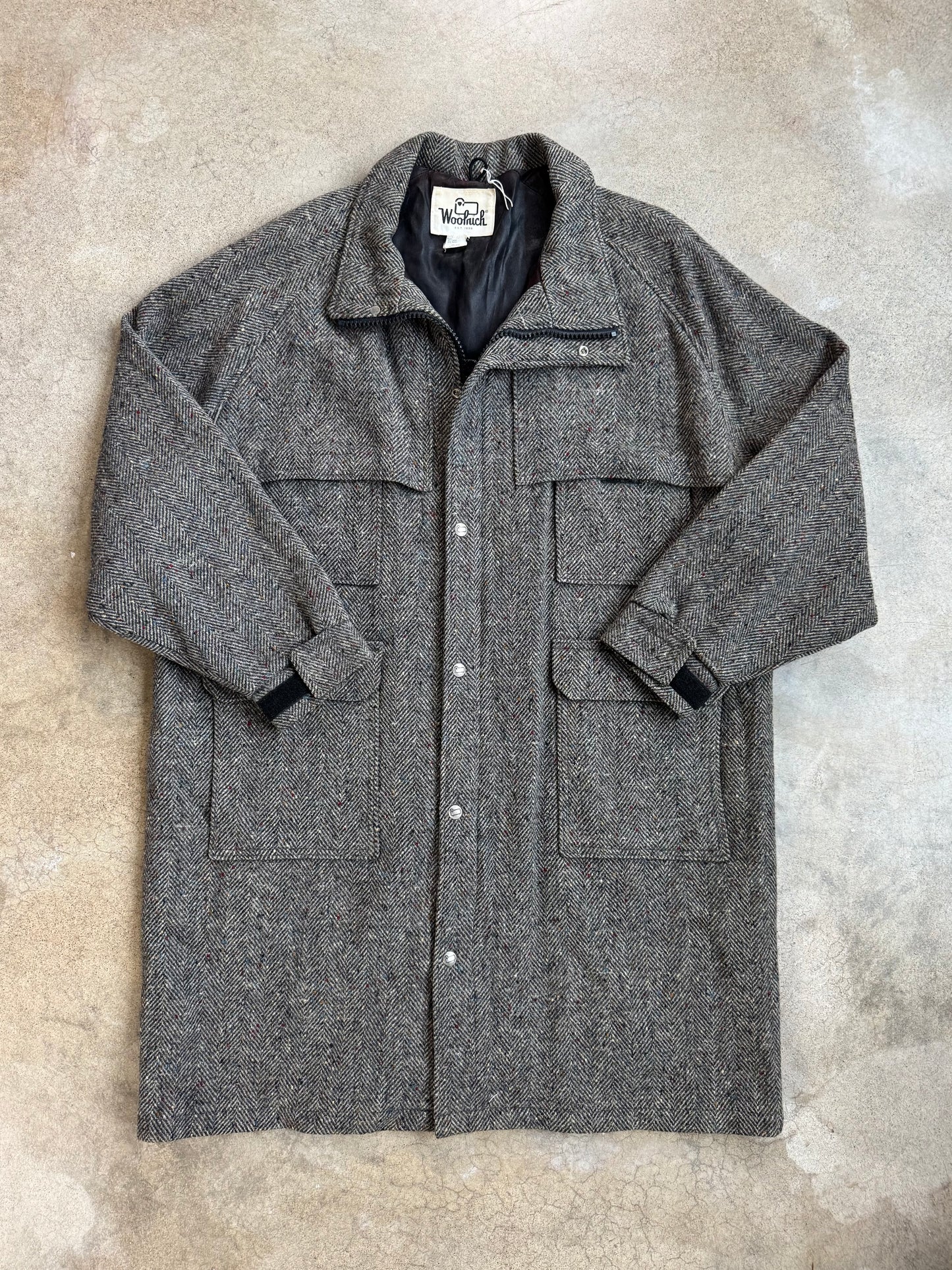 Vintage 1980s Woolrich Grey Speckled Tweed Mackinaw Jacket | XL