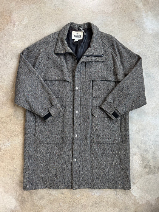 Vintage 1980s Woolrich Grey Speckled Tweed Mackinaw Jacket | XL