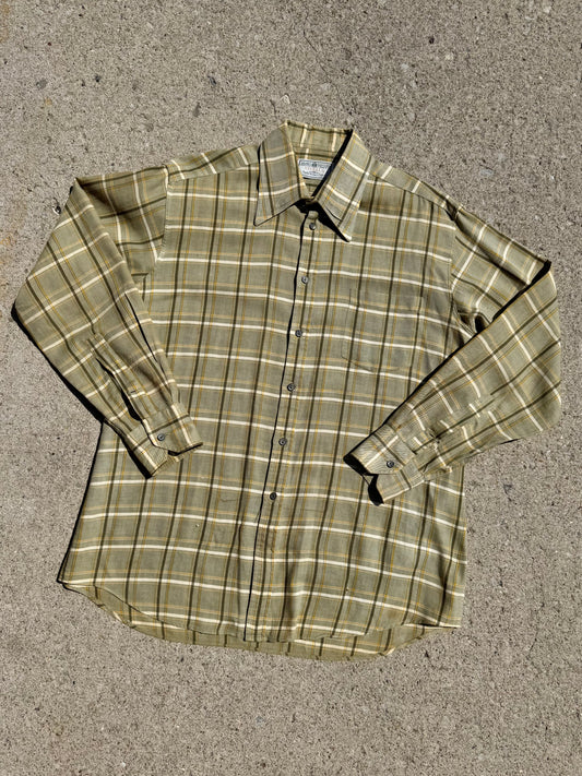 Vintage 1990s Viyella Green Plaid Wool Blend Button-Up Shirt | XL