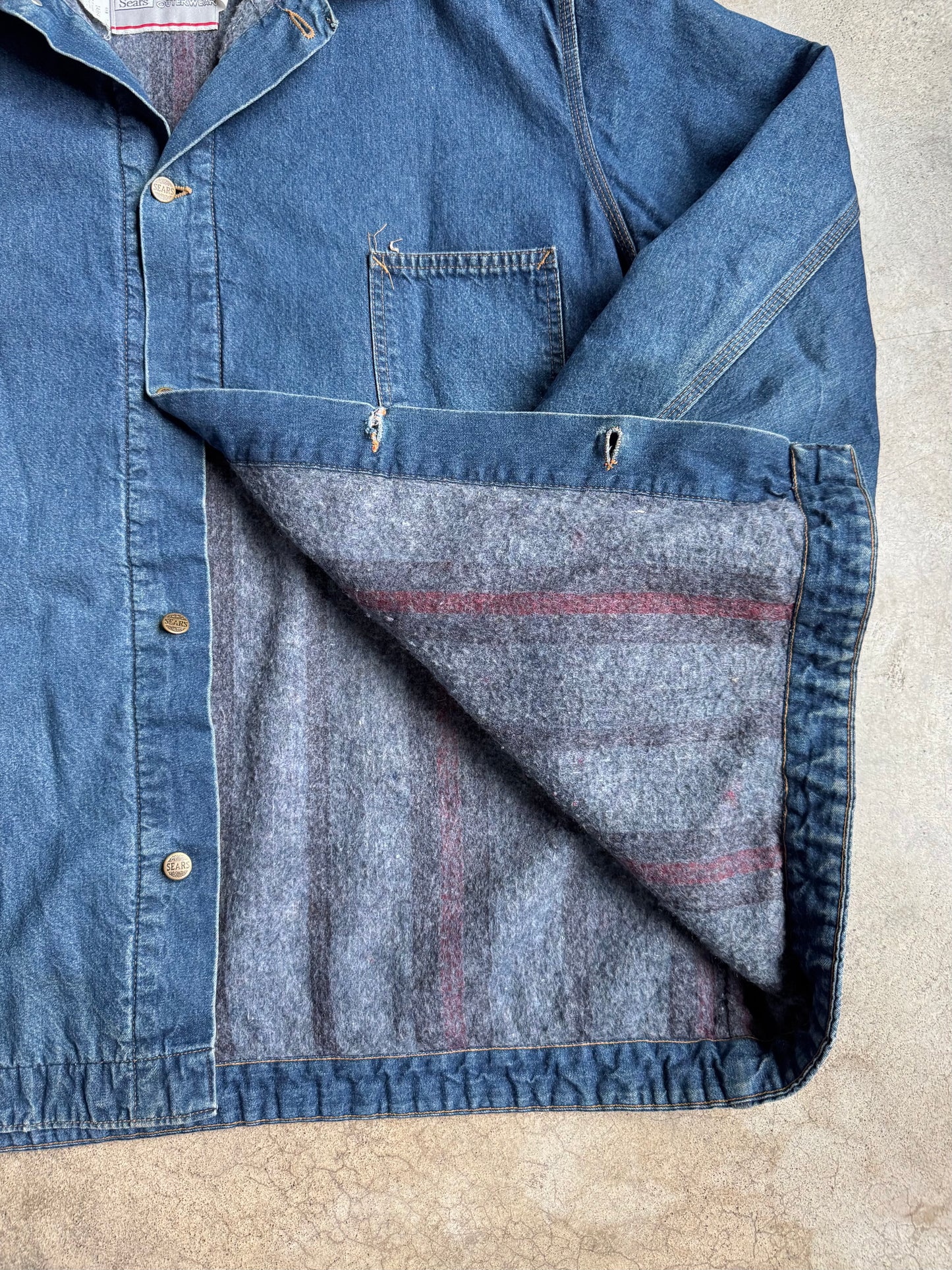 Vintage 1970s Sears Blanket Lined Denim Barn Jacket | 4XL