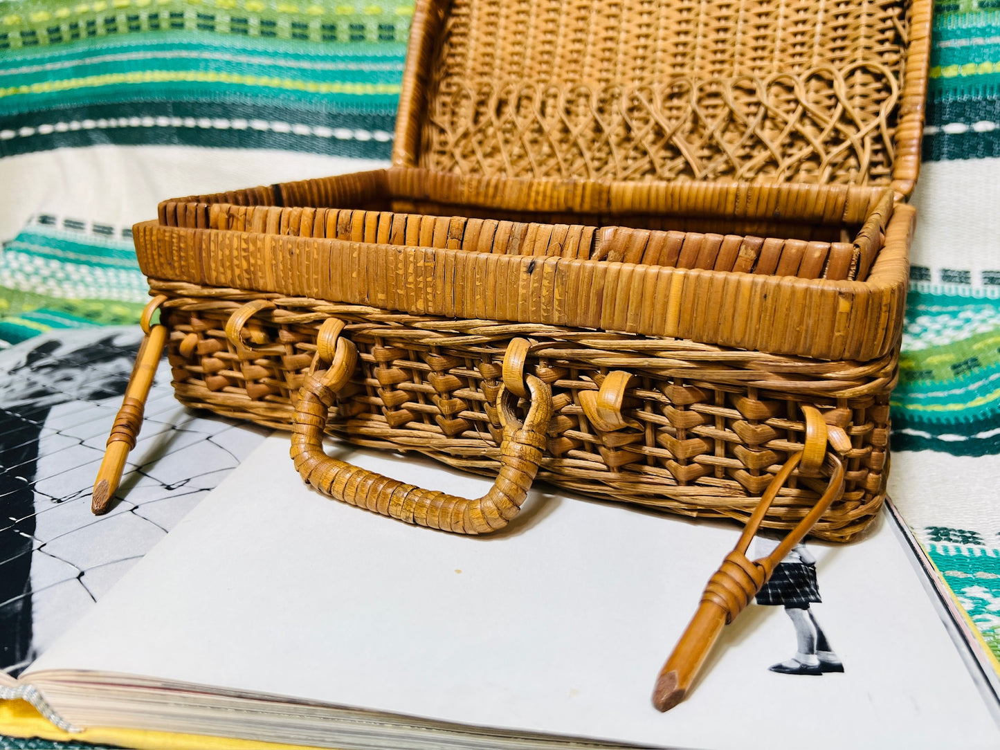 Vintage 1950s Wicker Picnic Basket Handbag