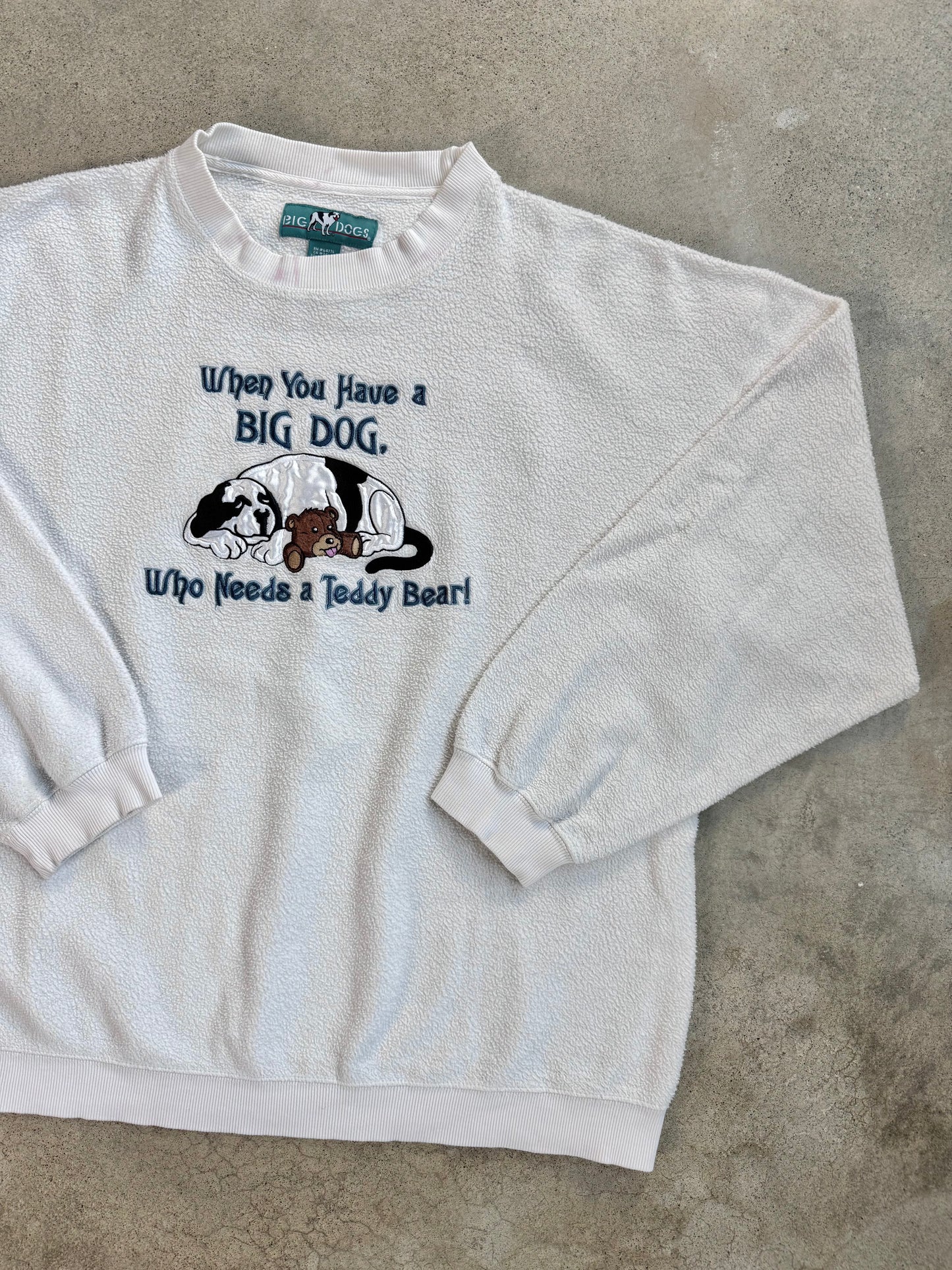 Vintage 1990s Big Dogs Embroidered Fleece Crewneck Sweatshirt | Large