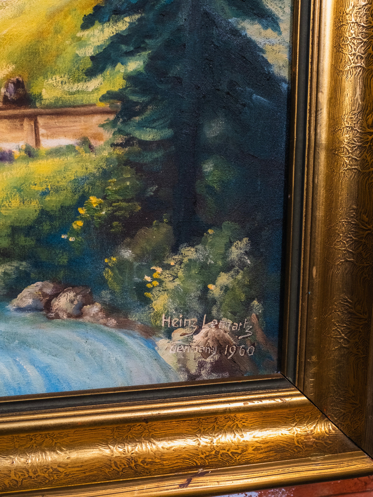 Vintage 1960s Framed “Parish Church of St. Sebastian” Oil Painting | Signed