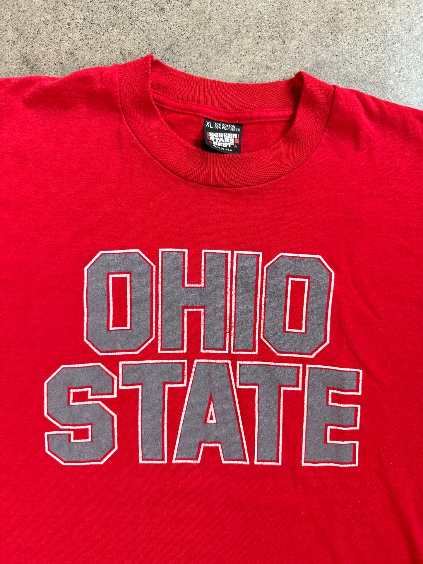 Vintage 1980s Screen Stars Red Ohio State Graphic Tee | XL