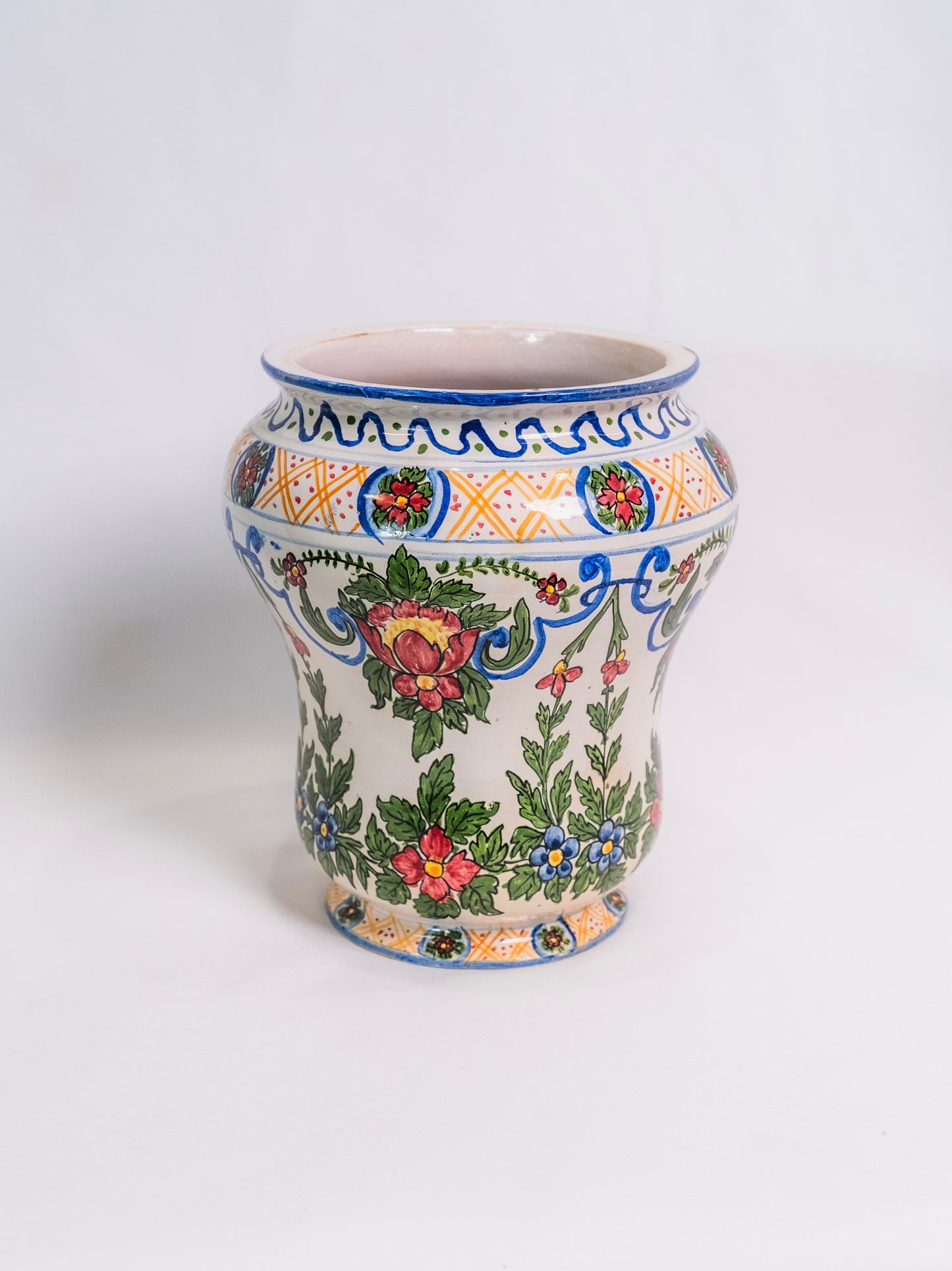 Vintage 1950s Ceramic Hand-Painted Italian Floral Pot