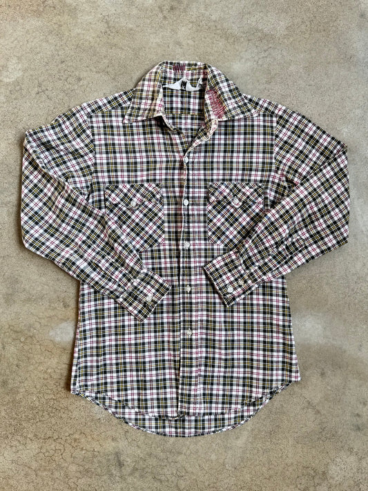 Vintage 1960s Arkon Plaid Worn Cotton Button-Up Shirt | Small