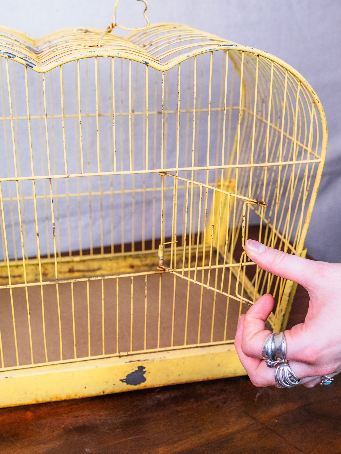 Vintage Yellow Metal Bird Cage