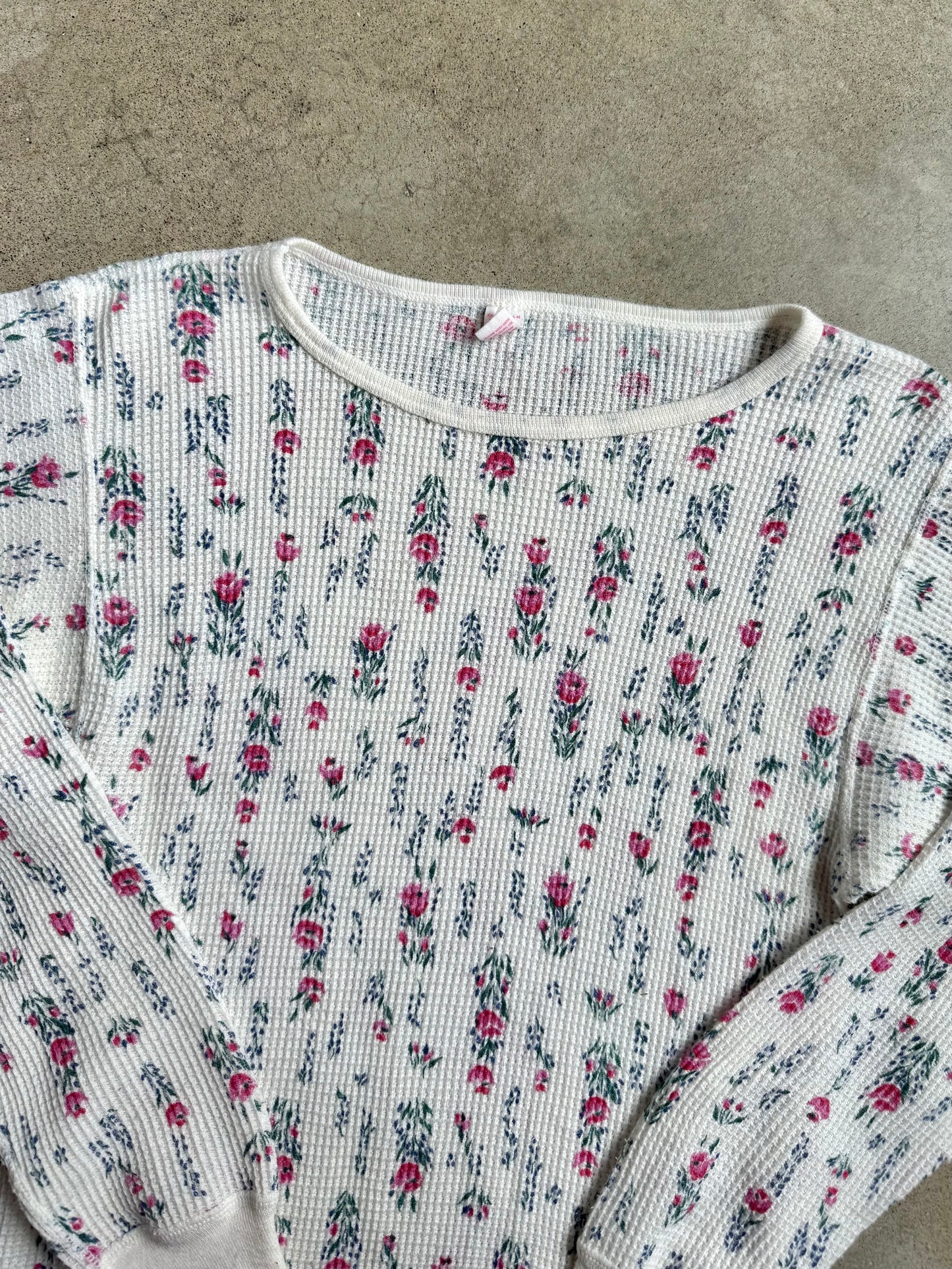 Vintage 1980s J.E. Morgan Floral Print Waffle Thermal | L/XL